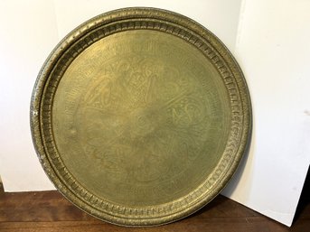 LR/ Huge 2.5ft Antique/Vintage Engraved Brass Round Tray - Middle Eastern, Moroccan, Turkish?