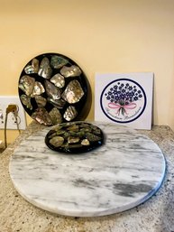 K/ 4pcs - Marble Lazy Susan, Abalone Shell Trivets And Tile Trivet