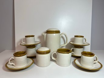 Vintage Mid Century Baldelli Italy Pottery - Tea/Coffee Pitcher, Cream & Sugar, 6 Cups W Saucers