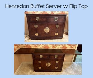 DR/ Lovely Henredon Chin Hua Server Buffet, Gorgeous Wood, Brass Accents, Flip Top, 2 Doors, 2 Drawers