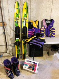 C/ 2 JetStream Jet Rider Water Skis, 3 SeaDoo Life Vests, SeaDoo Cover New In Box, Salomon Evolution Ski Boots