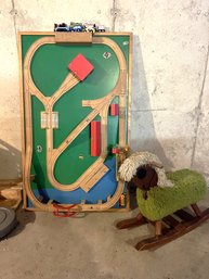 C/ 2 Pc - Brio Large Wood Railway Train Track W Cars & Trains, Sweet Vntg Wood Rocking Horse W Rug Mane & Body