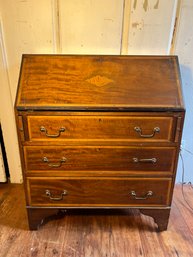 3U/ Vintage/Antique Drop Front Wood Desk With Shell Design Inlay