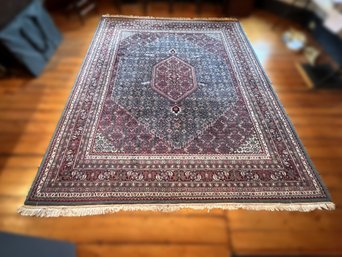 DR/ Large Beautiful Red - Blue - Ivory Oriental Style Rug With Two Fringed Ends