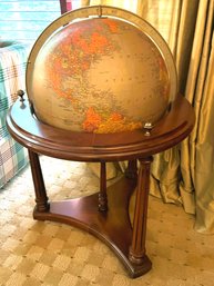 FR/  Replogle 16' Library Floor Globe In Round Dark Wood Stand W Brass Accents Triangle Base