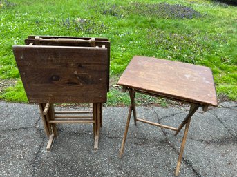 G/ 5pcs - Vintage Folding Wooden TV Tables And Stand