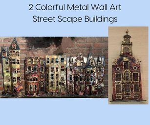 FR/ 2 Pcs Colorful Metal Wall Art - Street Scape Buildings In Boston & Boston Old State House