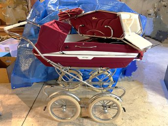 C/ Unique Red Vintage Perego Italy Pram Carriage Buggy Stroller, Converts From Infant To Toddler