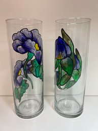 2 Pcs New In Box Hand Painted Florals On Tall Glass Vases By Debby Zutant 1st Step Designs Syracuse NY