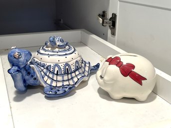 K/ 2pcs - Ceramic Knick Knack Lot - Turtle & Pig