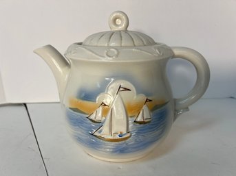 AN/CR82 - Porcelier Made In The USA Teapot With Pretty Sailboat Motif