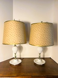 2U/ 2 Pretty Vintage Milk Glass Lamps With Hobnail Design