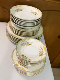 K/ Box 28 Pc Gorgeous Blue Gold Floral Meito Hand Painted China From Japan - Lot#1 Plates & Bowls