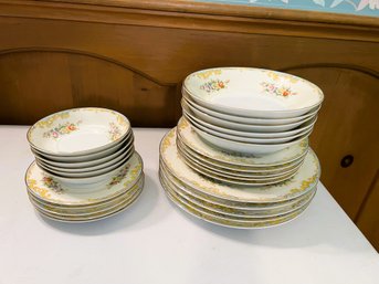 K/ Box 27 Pc Gorgeous Blue Gold Floral Meito Hand Painted China From Japan - Lot#2 Plates & Bowls