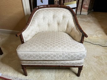 LR/ Lovely Vintage Bamboo Style Frame Upholstered Tufted Back Low Arm Chair By Henredon Paine