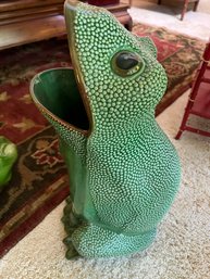 LR/ 4 Large Decorative Frogs - 1 Metal, 3 Green Glazed - Umbrella Stand By Gumps, Sm Green Made In Italy