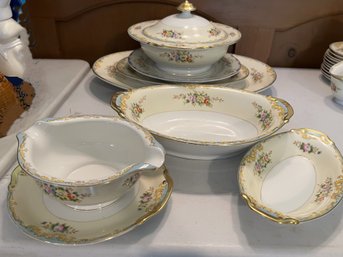 K/ Box 6 Pc Gorgeous Blue Gold Floral Meito Hand Painted China From Japan - Lot#4 Serveware & 1 STS Plate