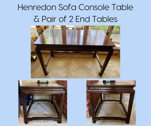 LR/ 3 Pc - Henredon Sofa Console Table & Matching Pair Of Side End Tables