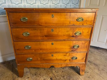 1U/ 4 Drawer Vintage/antique Bureau With Brass Drawer Pull And Faux Keyhole Embellishments