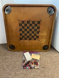 RER/CR12 2pcs - 1940's Carrom Co. Wood Game Board No 85 - Double Sided, Bag Of Accessories & Manual