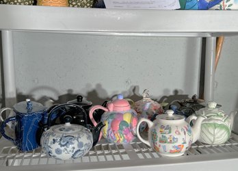BL/ 10 Pc Assorted Teapots 2nd Shelf -james Sadler, Edie Rose Home, Pier 1 Etc