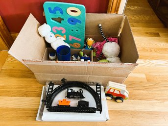 LR/ Box Misc Kids Toys - Rubik's Cube, Mini Train Set, Soft Pillsbury Dough Boy Doll, Teething Keys, Snow Ball