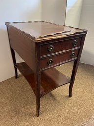 RER/CR31 - Side/End Table With 2 Drawers, Pie Crust Rim Around Top, Metal Pulls