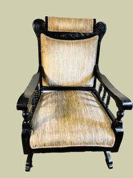 RER/CR46 - Vintage Black Wood Framed Upholstered Wide Seat Rocker On Wheels