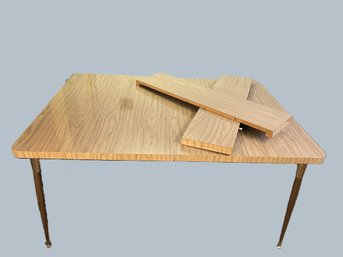 RER/CR29 - MCM Formica Table W Faux Wood Grain Top, 2 Additional Leaves, Tapered Metal Legs