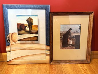 LR/ 2 Framed Artwork - Rural Landscape Italy Image Extends On Matte & Frame, Woman On Balcony Berthe Morisot