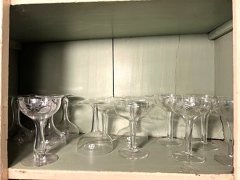 LR/ Shelf 13pcs - Assorted Champagne Coupe Glasses, Some Etched