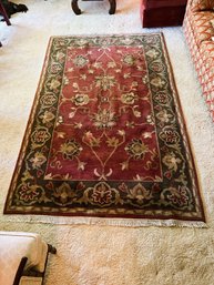 LR/ Pottery Barn Pure Wool 5' X 8' 'Daria' Area Rug, Red Green Cream Gold