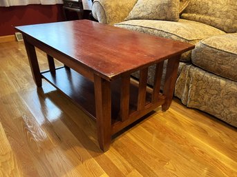 LR/ Mission Style Wood Coffee Table W Open Bottom Shelf