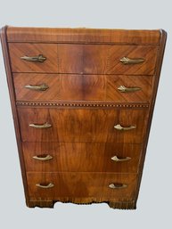 GR/CR6 - Awesome 1930's Art Deco Waterfall Dresser - Wood With Pretty Inlaid Detail