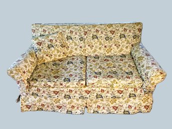 LR/ Vintage Floral Love Seat - Covered In Zip Fabric Fitted Cover Over Swirly Gold Underneath