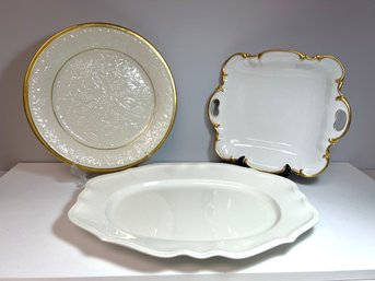 3 Gorgeous White & Gold Serving Plates/Platters - Hutschenreuther Pasco, Lenox, Villeroy & Boch Manoir