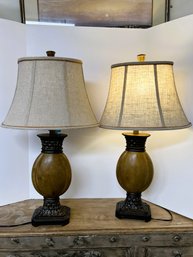 GR/CR3 - 2 Decorative Table Lamps With Faux Woven Detail And Natural Linen-Like Shades