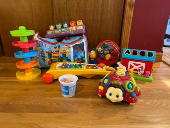 LR/ Box 7 Assorted Toddler Toys - Fisher Price Snail Shape Sort, Bag Of Mega Bloks, Little Tykes Xylophone Etc