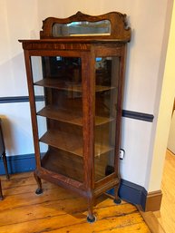 DR/ Oak Antique China Cabinet With Small Mirror On Top And Beautifully Carved