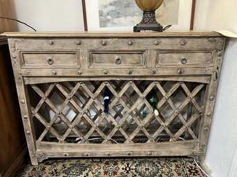 GR/CR4 - Contemporary Farmhouse Style Rustic Console Table W Open Wine Storage Below