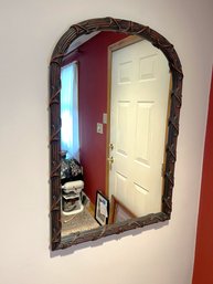 LR/ Large 3 Foot High Wall Mirror - Arched Top, Black W Red Accent, Vine Style Frame