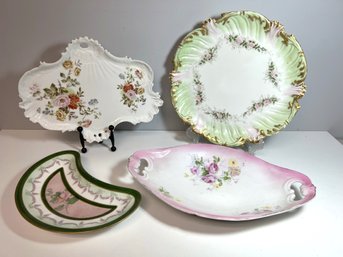 4 Vintage Unique Shaped Plates - Limoges W Guerin Crecent, T&V Limoges E. Mac D 1896 & 2 Unmarked