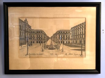 GR/CR9 - 1935 Napoli Italy Framed Art In Pencil By Architect Salvator Tenaglia - Signed