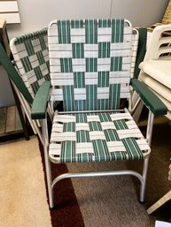 CRG9/RER 3pcs: Well Maintained 3 Green And White Webbed Folding Chairs