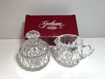 Glass 3 Section Server, Sm Pitcher, Cream & Sugar And Gorham Boxed New Crystal Cream & Covered Sugar