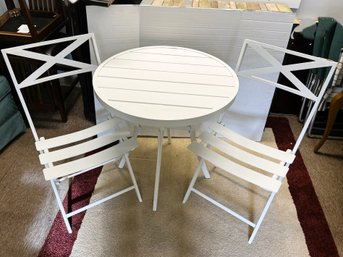 CRA7/RER: 3 Pcs Round White Metal Slat Style Cafe Table W 2 Matching Folding Chairs - Stylewell Co