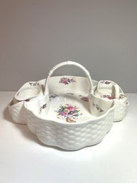 Coalport Bone China England Nantucket Handled 'Basket' W Cream & Sugar Floral Pattern