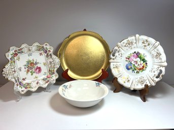 4 Vintage - Derwood WS George Bowl, Hammersley Dresden Sprays & Pickard China Gold & TPM Floral Plates