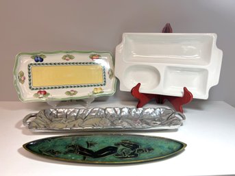 4 Oblong Serving Dishes - Villeroy & Boch French Garden Fleurence, White 3 Section Italy, Metal Bunnies & Man