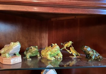 FR/ 5 Pcs - Shelf Of Asstd Medium Size Frogs - Porcelain Andrea By Sadek, A63, Petites Choses Etc